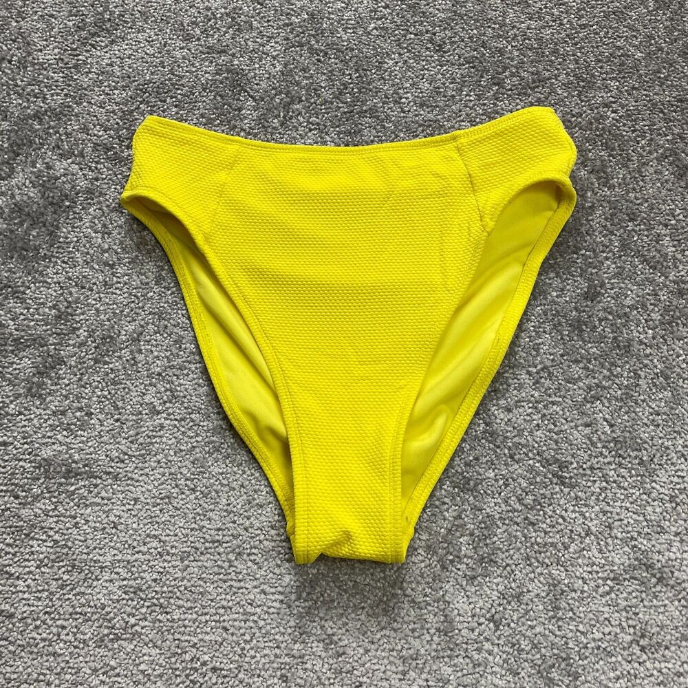 Stoney Clover Bikini Bottom Womens Small Solid Yellow Textured High Rise Beach